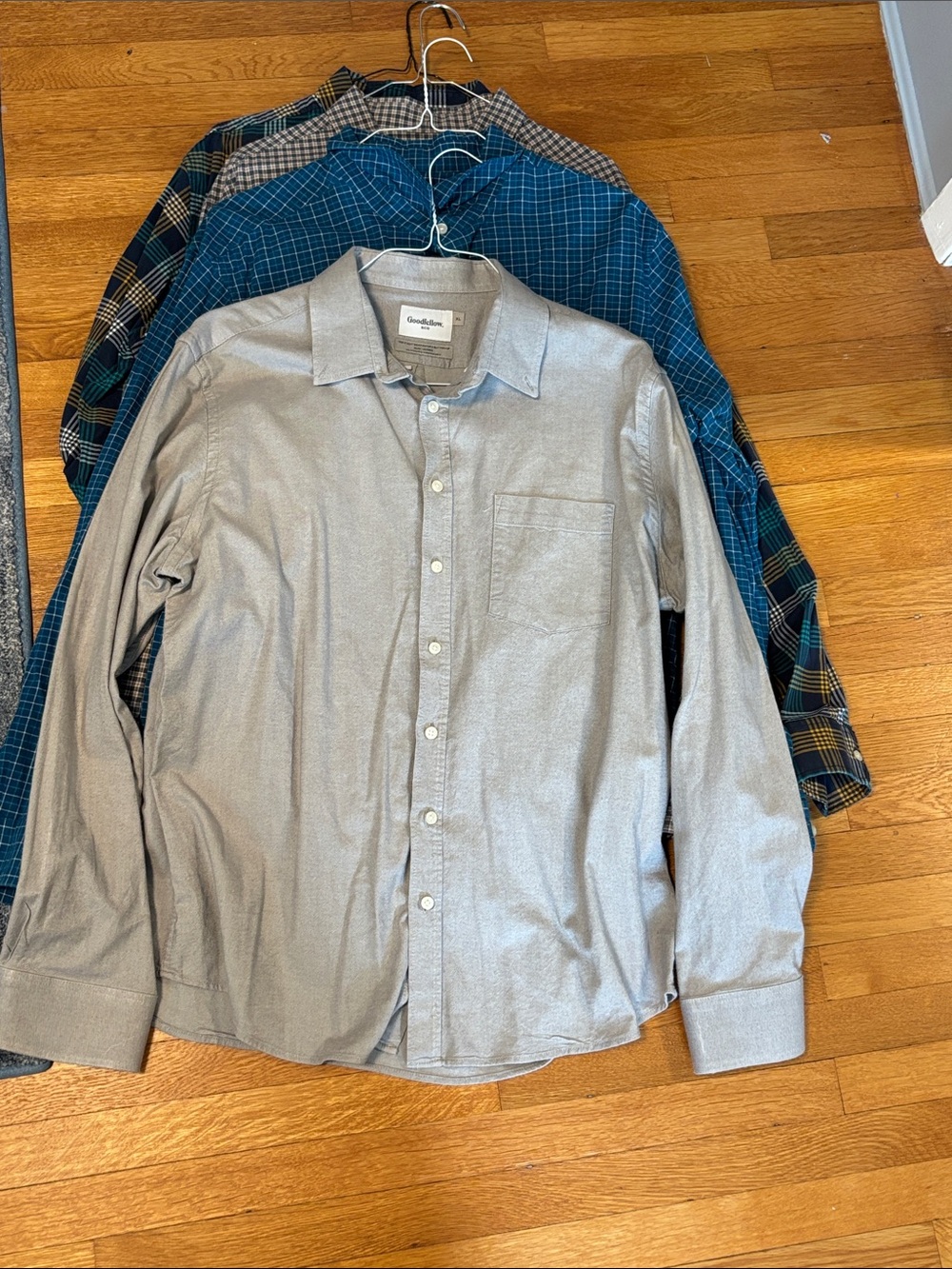 Goodfellow & Co Plaid Button-Down Shirts in Gray, Navy, Teal, and Mustard